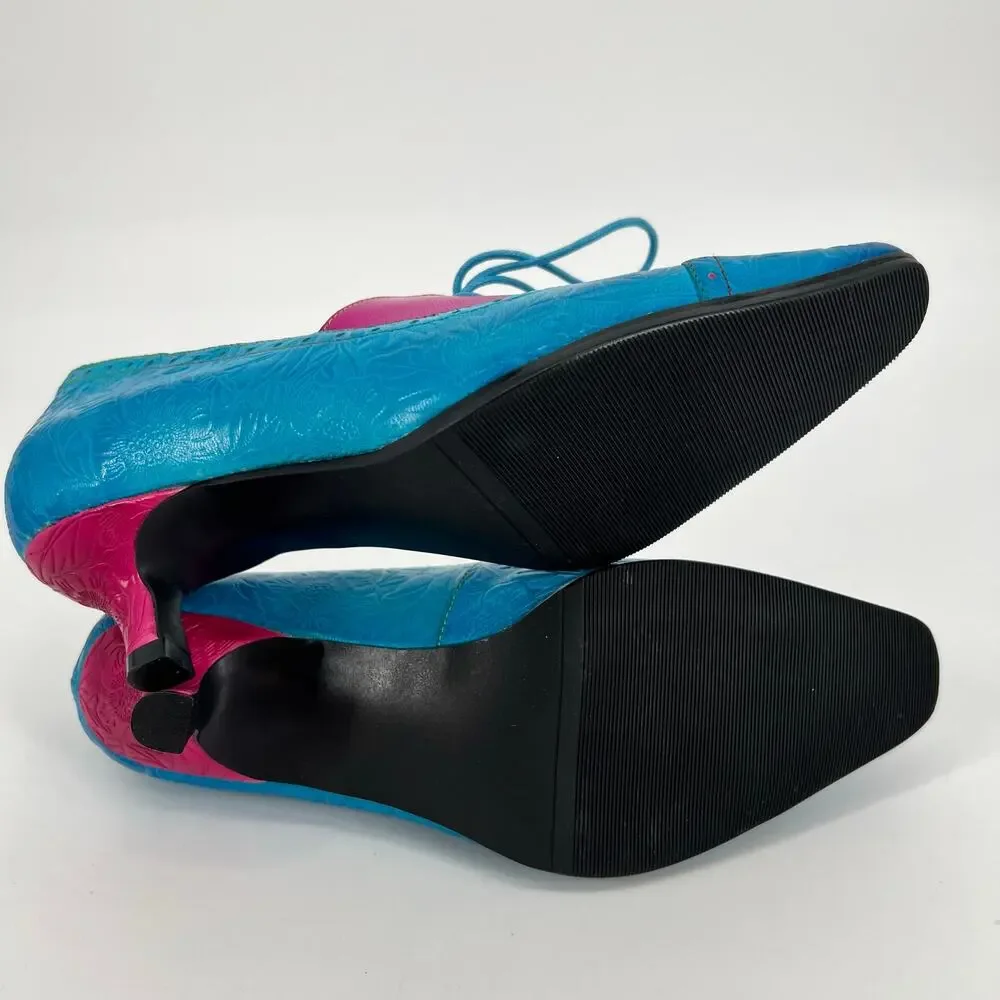 Smaibulun Soffia Kitten Heel Oxford Shoe Womens EU 39 US 8-8.5 Turquoise Leather